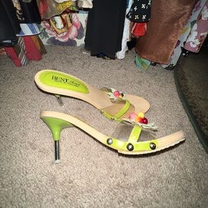 Fruit vintage Y2K heels with metal embellishments on heel and see through toe